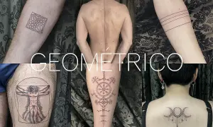 Tatuadores linea fina crean arte geométrico: el Hombre de Vitruvio, runas, lunas y patrones abstractos.