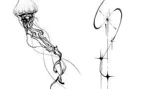Medusa y estrellas en estilo avant garde tattoo.