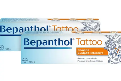 Bepanthol Tattoo: la segunda piel para tatuajes. Pomada de cuidado intensivo que hidrata, repara y preserva la belleza de tu arte.