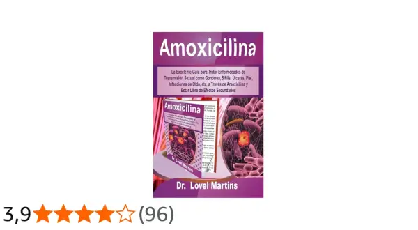 Portada de libro "Amoxicilina", guía para tratar ETS. Ilustra bacterias y el medicamento, como si fuera un tatuaje de ciencia.