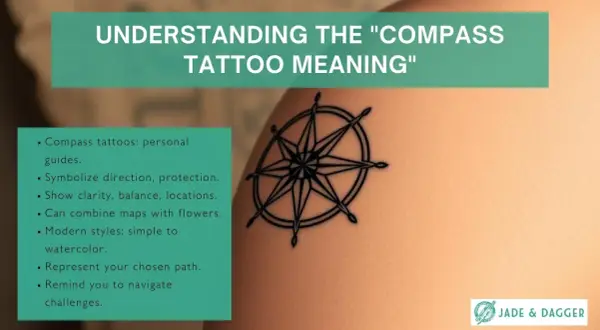 Un tatuaje de brújula en el hombro, símbolo de guía y dirección. Representa tu camino elegido y te recuerda cómo navegar los desafíos.