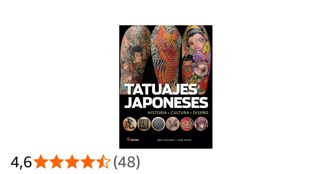 Libro "Tatuajes Japoneses" con imágenes de arte corporal, koi, geisha y más. Explora la historia, cultura y diseño de los tatuajes japoneses.
