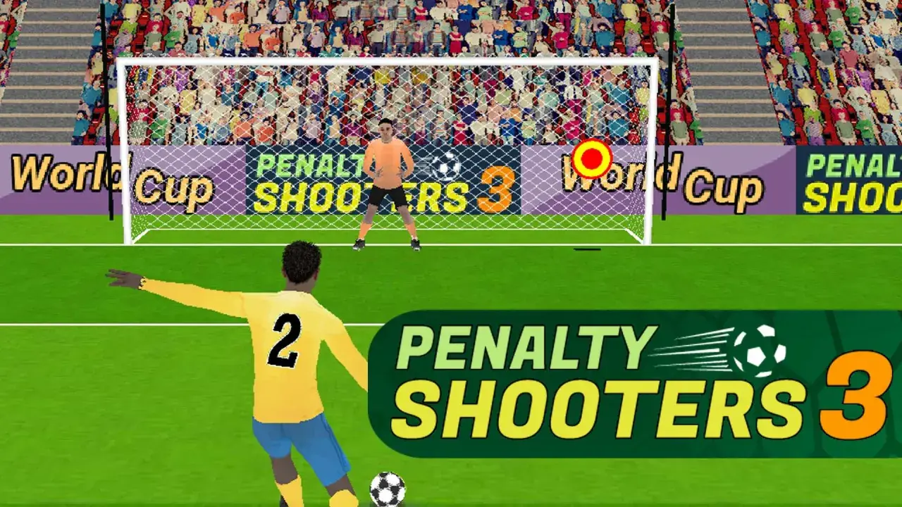 Jugador de fútbol listo para lanzar un penalti en el juego "Penalty Shooters 3". ¿Habilidad o azar?