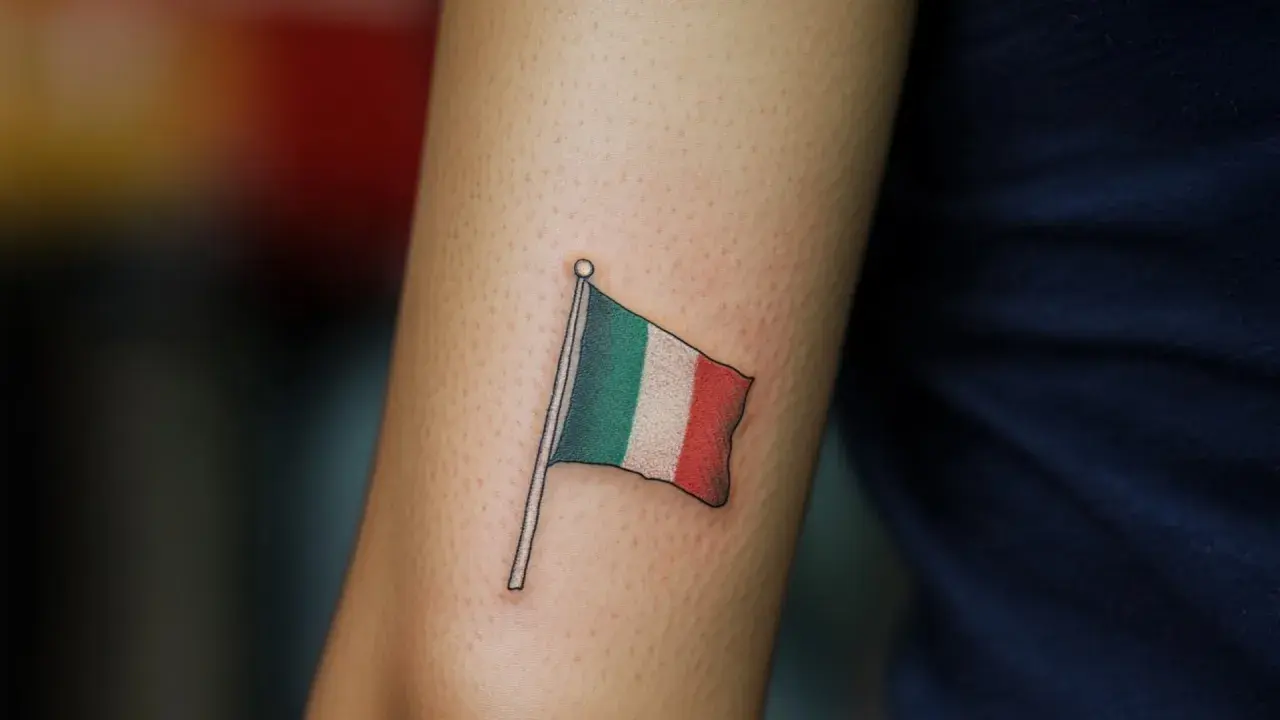 Un tatuaje de la bandera de Italia ondea en un brazo, un recordatorio permanente de la belleza y la cultura de ese país.