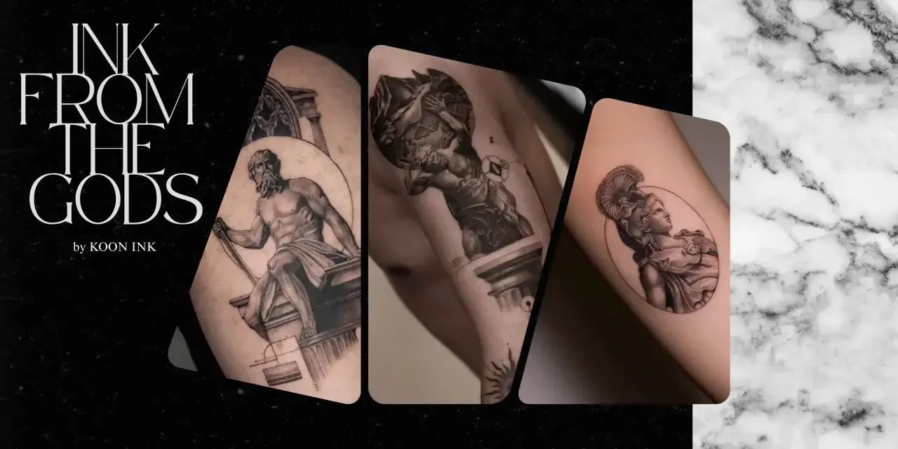 Tatuajes de mitología griega: Atlas, Zeus y Atenea. Explora el significado de estos diseños divinos.
