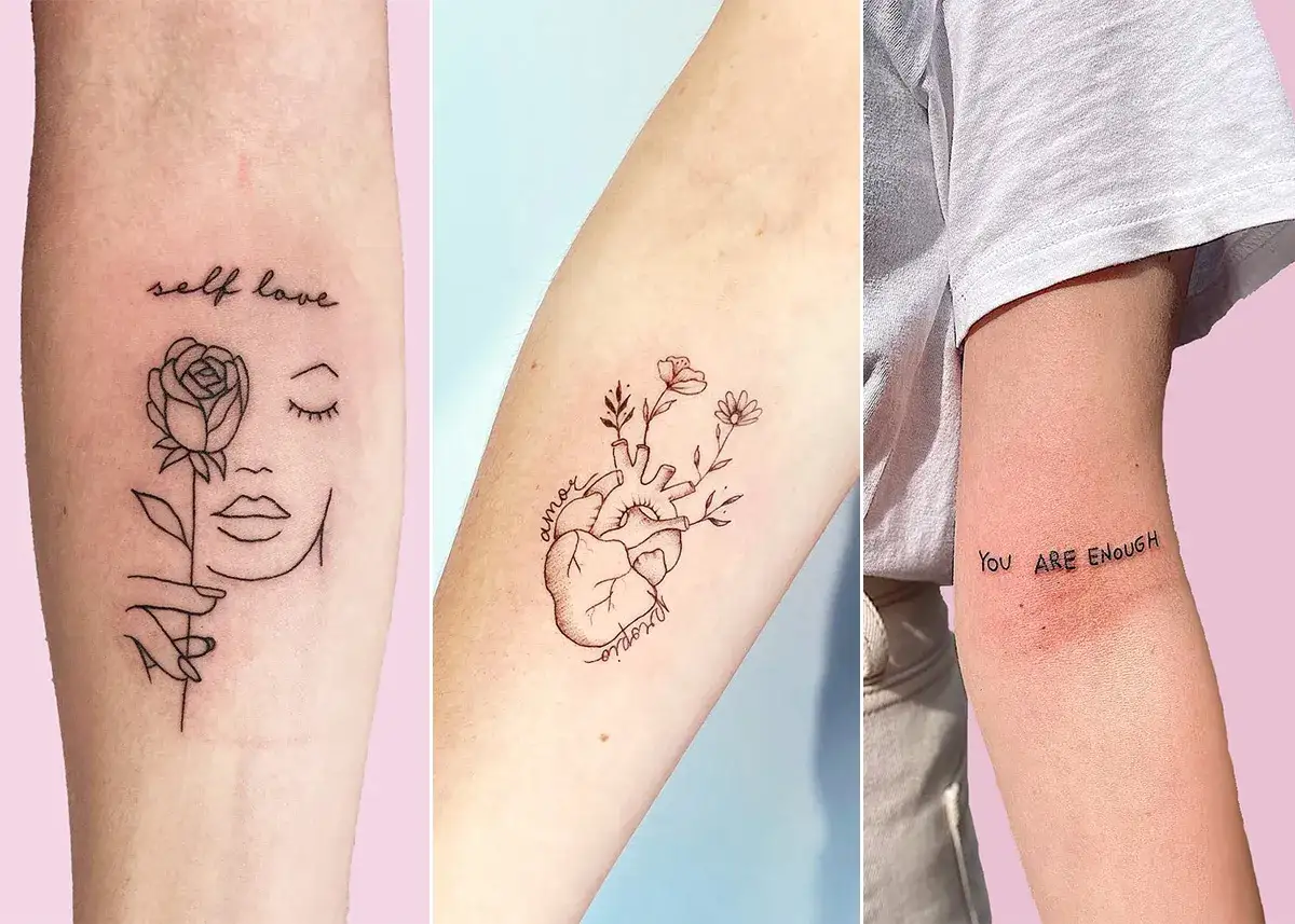 Tatuajes que celebran la fortaleza y el amor propio: una rosa, un corazón con flores y la frase