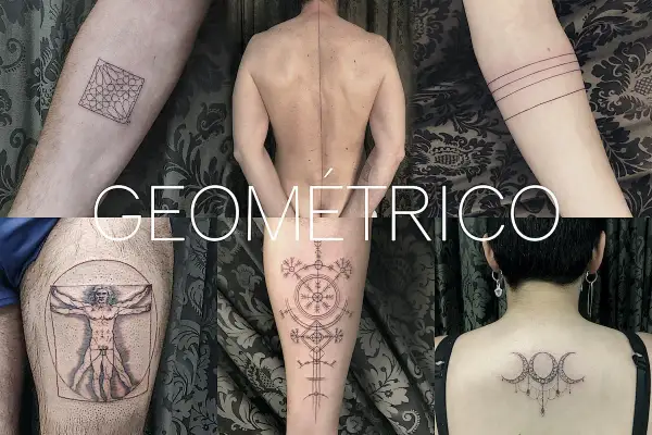 Tatuadores linea fina crean arte geométrico: el Hombre de Vitruvio, runas, lunas y patrones abstractos.