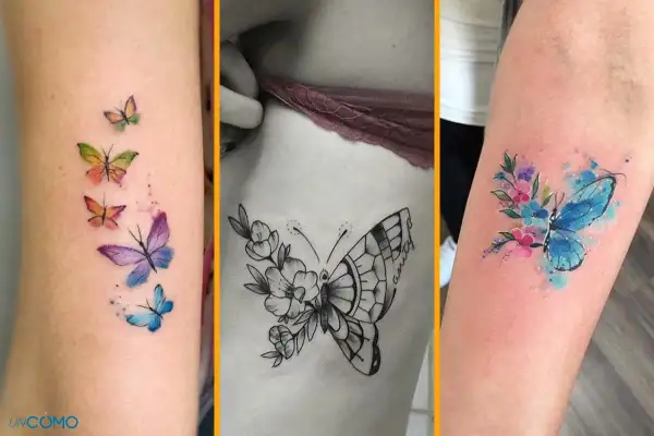 Tatuajes de mariposas: la **schmetterling tattoo bedeutung** es transformación y libertad. Tres diseños inspiradores: acuarela, lineal y en cascada.